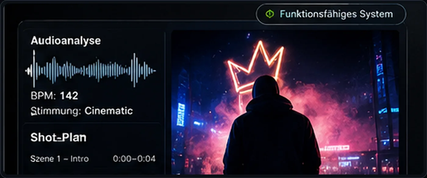 Konzeptvisualisierung des Music Video Planning Frameworks mit Audioanalyse und Szenenplanung