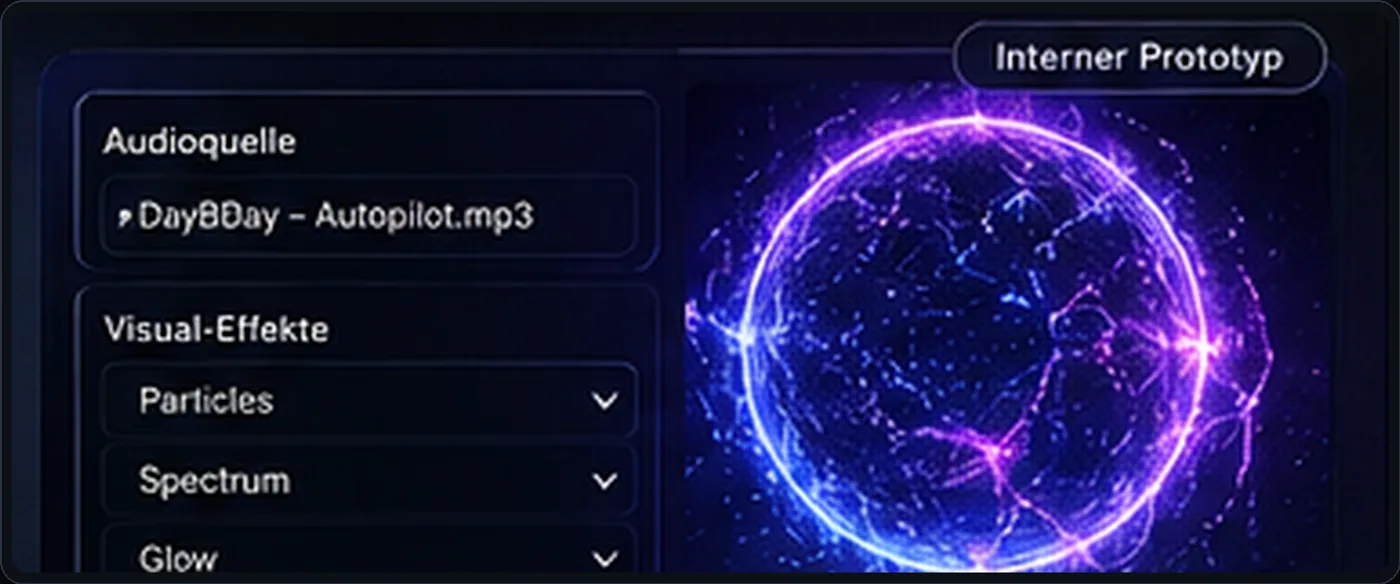 Konzeptvisualisierung des Music Visualizers mit Steuerung und Visual